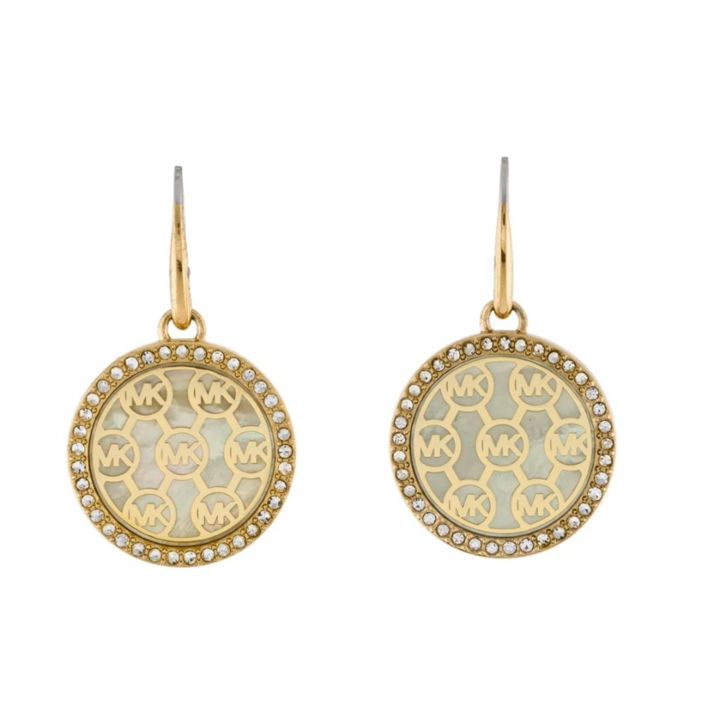 Michael Kors MK Logo Engraved Gold Tone Earrings